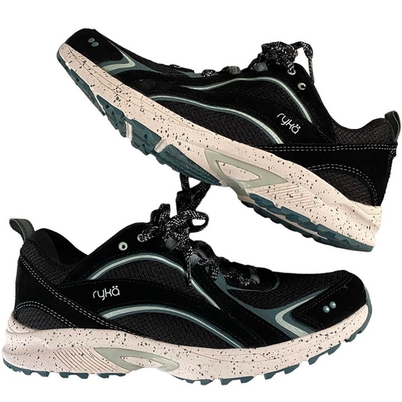 Ryka Skywalk Trail Hiking Sneaker suede memory foam traction sole black cream 9 - Picture 1 of 13